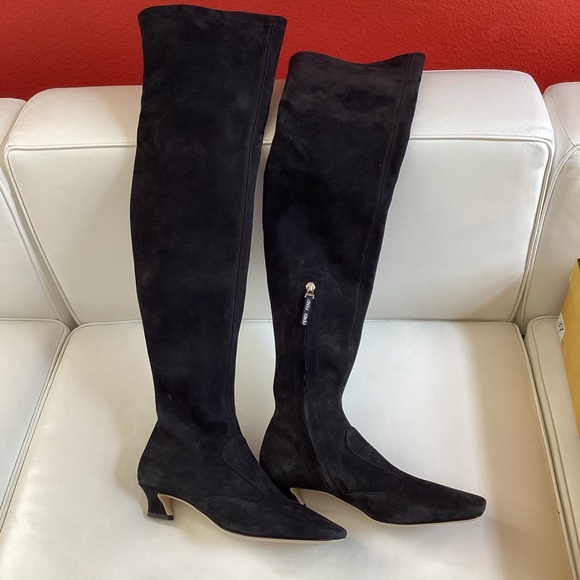 Fendi Black Suede Kitten Heel Over-the-Knee Boots SZ 8.5/38.5 - Picture 11 of 16